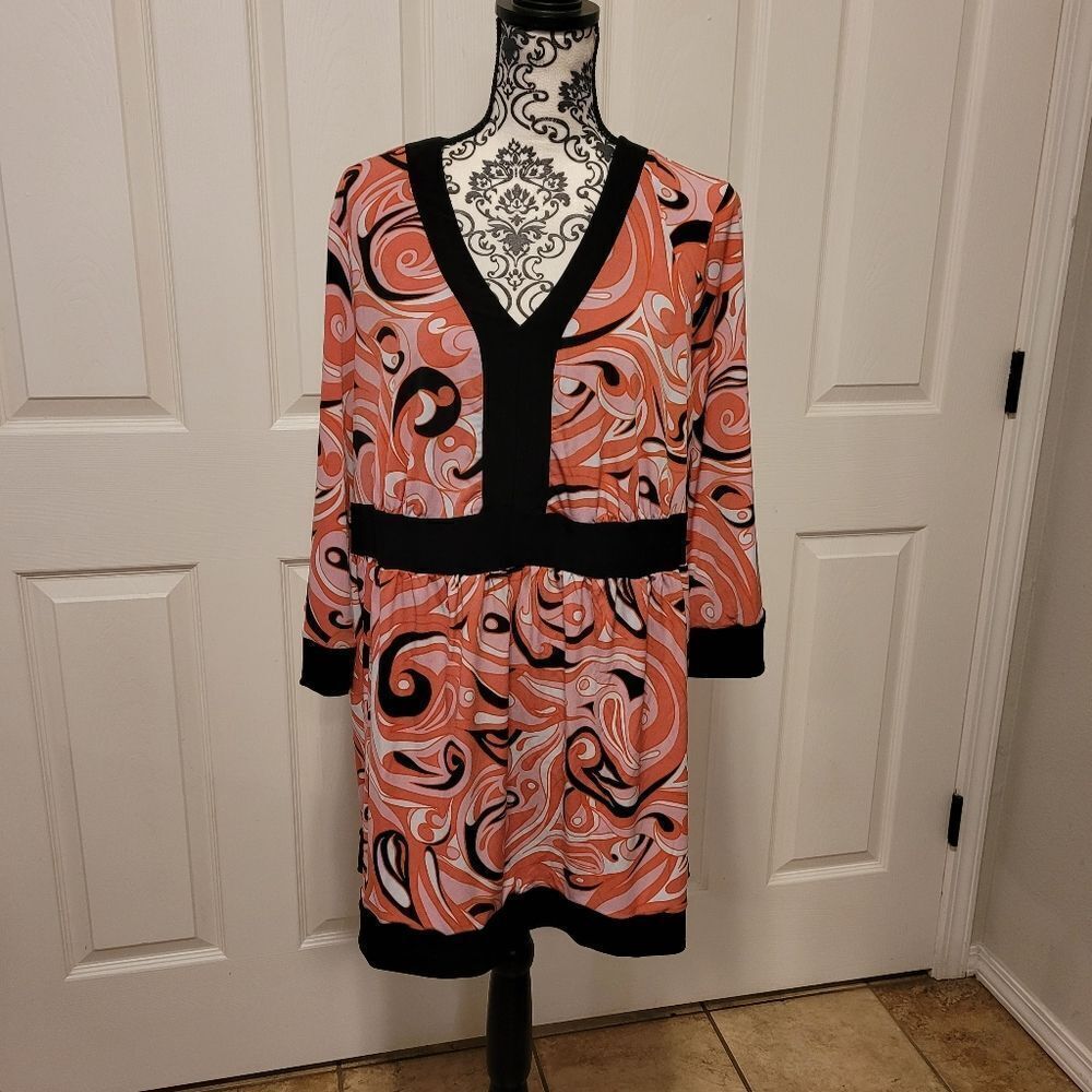 JL studio pink and black abstract tunic‎ top